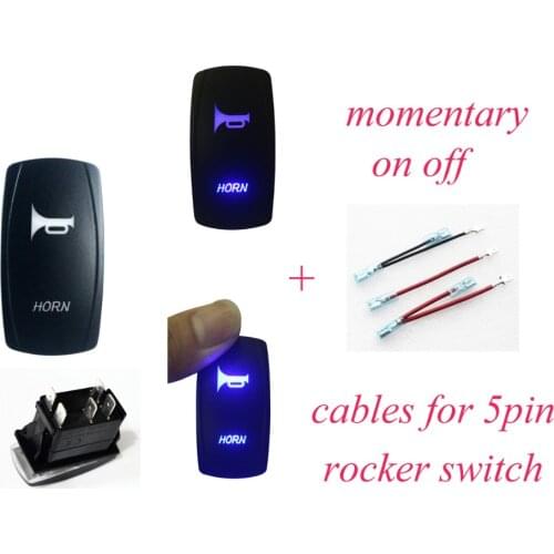 Blue Led 5Pins Momentary ON OFF SPST HORN Rocker Switch + Cable for ARB Carling NARVA style Push Switch Replacement 12v/24v