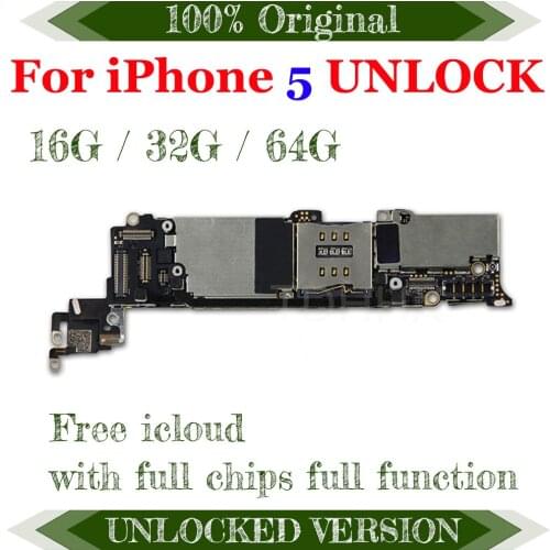 Free shipping for iphone 5 Motherboard Original unlocked with Chips IOS MB for iphone 5 Logic board Clean iCloud NO ID Locked