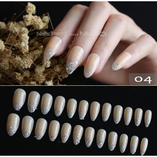 Beige flash Stiletto red Ombre French yellow glitter Fake Nails almond Finger false nail point tip banquet Medium length