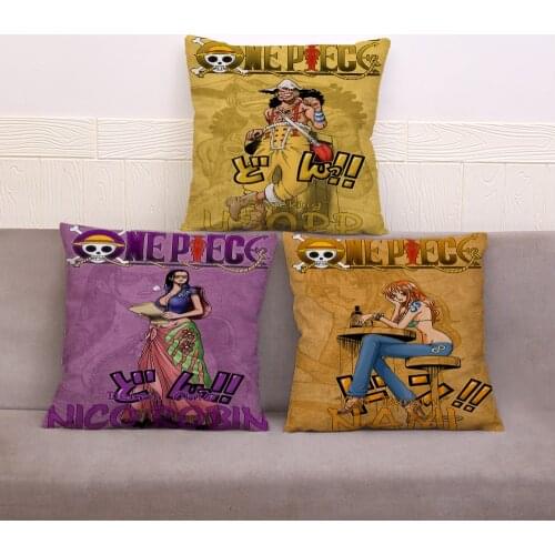 Japan Anime One Piece Print Throw Pillow Cover 45*45cm Cushion Covers Short Plush Pillow Case Home Decor Colorful Pillows Cases