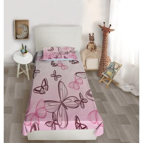 Çocuk odası yatak örtüsü çiçek pembe kelebek yatak örtüsü