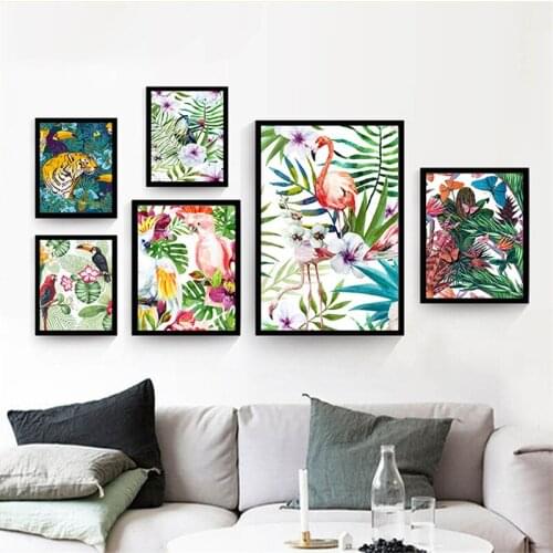 Flower Animal Nordic Canvas Painting Home Decor Wall Art Colorful Plant Flamingo Bird Bedroom Hotel Living Room Picture DIY