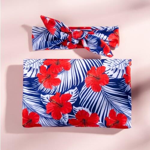 Baby Blanket with Headband Floral Print Square Swaddle Blanket+ Widened Hair Band for Boys Girls