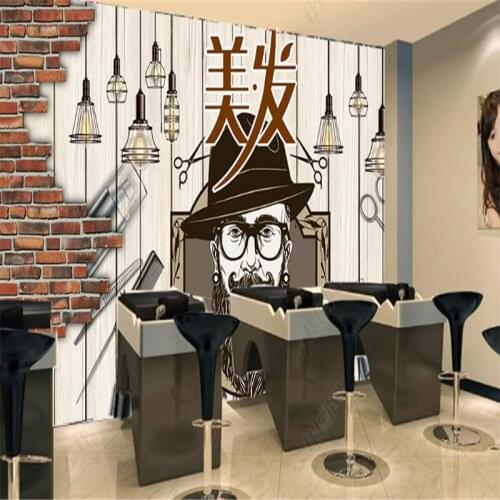 Fashion Brick Mural Wall Paper Wood Grain Hairdressing Barber Shop Background Wallpapers Industrial Decor Papel De Parede 3d