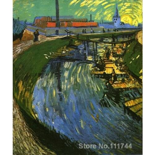 Art for living room wall The Roubine du Roi Canal with Washerwomen by Vincent Van Gogh paintings High Quality Hand painted