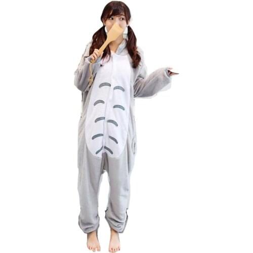 Kigurumi Pajama Totoro Neighbor Adult Animal Cartoon Hooded Onesie Women Men Couple 2019 Winter Sleepwear Flannel Pijamas
