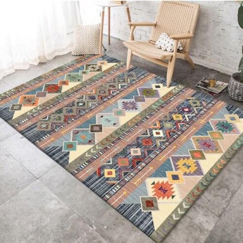 Retro Ethnic Geometric Pattern Carpet Printed Indian Tapis Soft Carpets For Living Room Anti-slip Rug Floor Mat Home Decor
