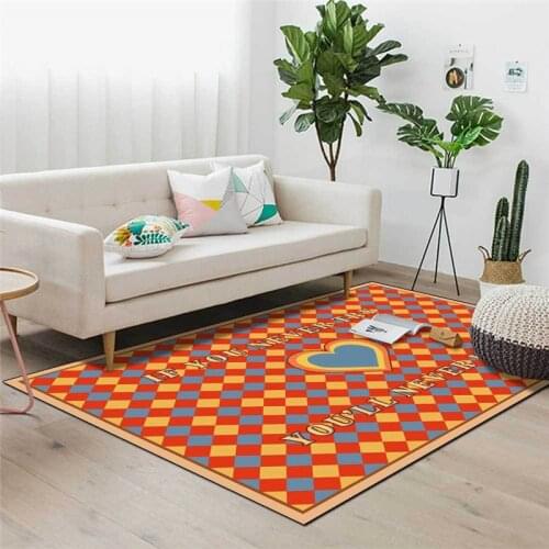 Fashion Geometric Rug Orange Green Plaid Heart-Shaped Carpet Living Room Bedroom Bed Blanket yao lan yi Floor Mat