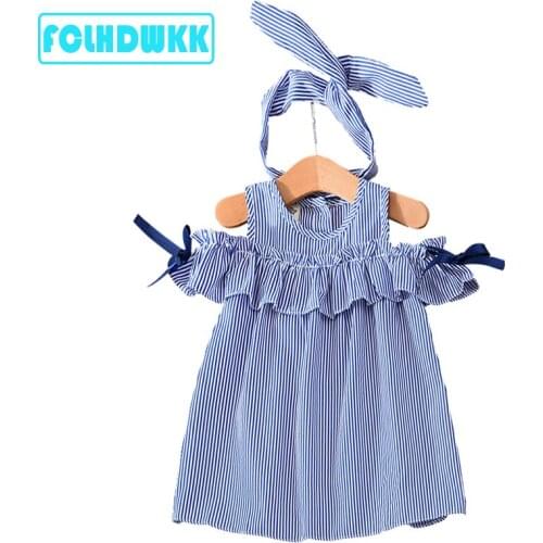 Girls Summer Dress 2018 Brand stripe Baby Dress Children Costume for Kids Clothes Baby Dress+ Headband Outfits For Children Cute