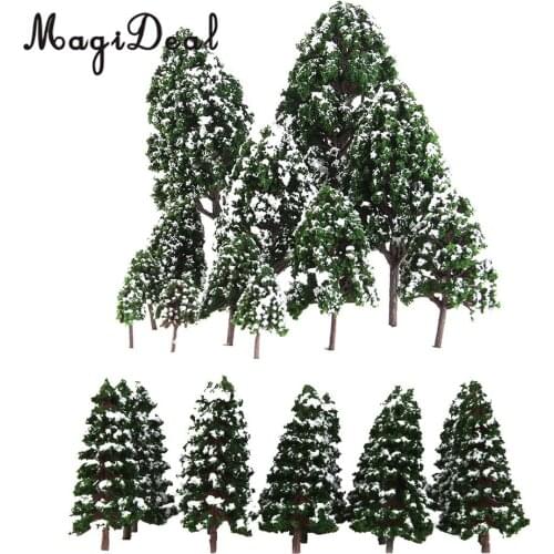 MagiDeal 32Pcs Dark Green Painted Snow Tree Model HO OO N 1:50-1:500 for Train Railway Diorama Wargame Scene DIY