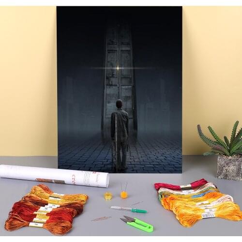 Woman Girl Printed Water-Soluble Canvas 11CT Cross-Stitch Embroidery Complete Kit DMC Threads Painting Handmade Package