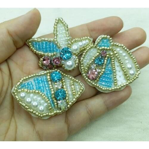 Fashion sea animals beaded patches for clothing DIY Sew on sequin rhinestone badge embroidery Jellyfish parche ropa