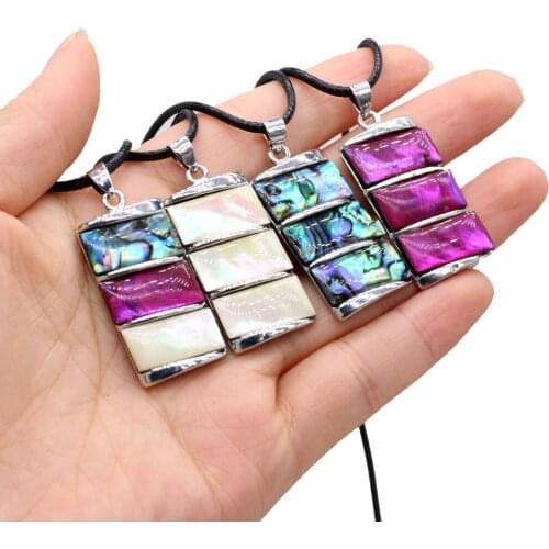 2021New Natural Alloy Shells Abalone White Shell Rectangle Pendant Necklace Fashion DIY Necklaces Charm Jewelry Decoration Gift