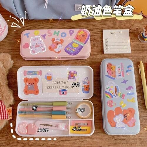 NEW Pencil Case Eco-friendly Student Pencil Case Cute DIY Sticker High-capacity Pencil Case Girl Gift school Supplies Stationery