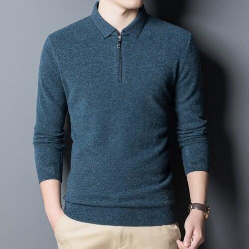 2020 Autumn Winter Authentic Cashmere Sweater Mens 100% Wool Turn Down Collar Long-sleeved Knit Pullover Man Bottoming Sweaters