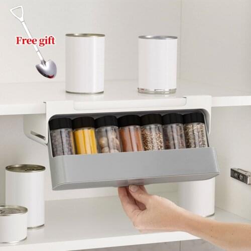 Spice Rack Seasoning Bottle Drawer Hidden Storage Rack Kitchen Cabinet Organizer Hanging Condiment Jar Household Free Punching51