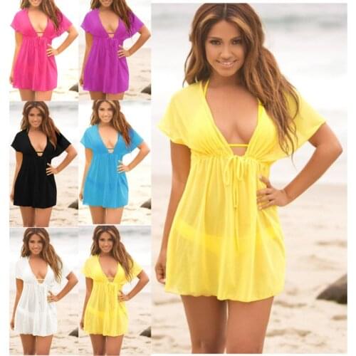 Sexy Bikini Cover Up Ladies Beach Dress Women Kaftan Sarong See Through Short Sleeve Swimwear Bathing Suit Summer Swimsuit
