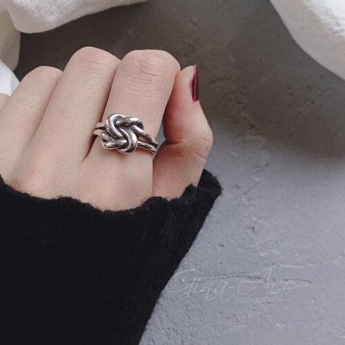 925 Sterling Silver Vintage Double Layer Knot Line Thai Silver Color Ring for Women Men Finger Rings Jewelry Party Gifts S-R839