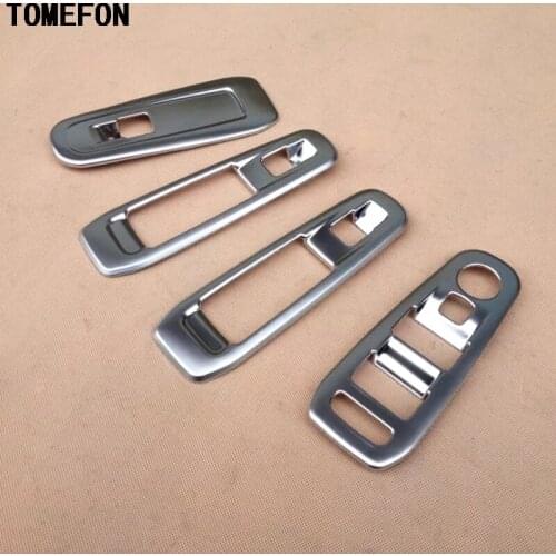 TOMEFON Car Cover styling ABS Chrome Door Armrest Window Lifter Switch Button Regulator Knob Trim 4pcs For PEUGEOT 308 2014 2015