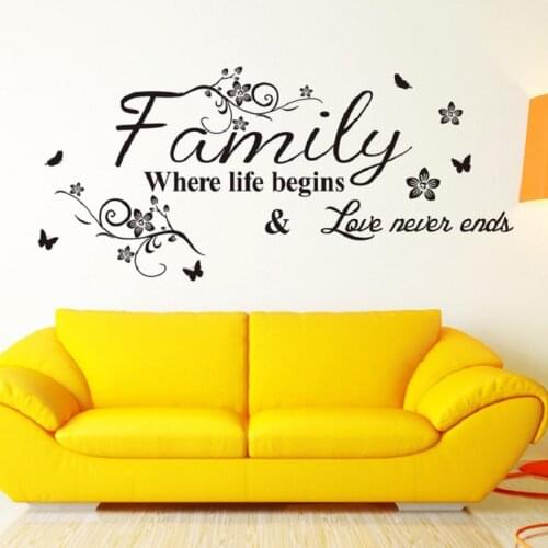 Family Love Never End Quote Vinyl Wall Decal Wall Lettering Art Words Wall Sticker Home Decor Wedding Decoration Living Room 801
