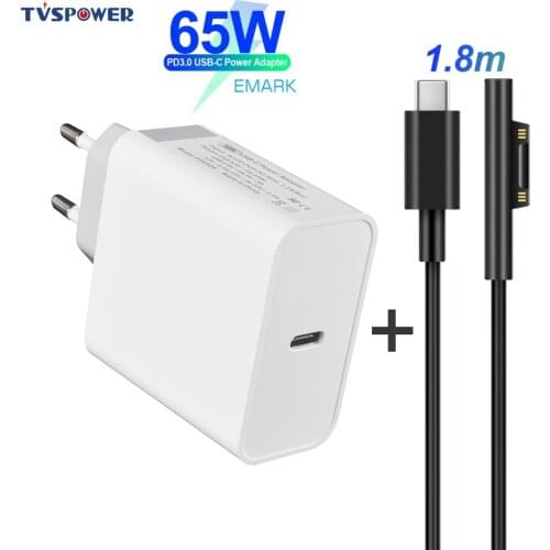 65W 45W PD Charger USB Type C Power Supply Laptop Adapter for Microsoft Surface Pro 6/5/4/3 Go Book Tablet 15V PD Charging Cable