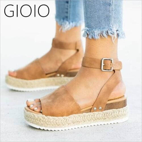 Womens Sandals 2021Summer New Wedges Shoes For Women High Heels Femme Platform PU sandalias Plus Size 35-43