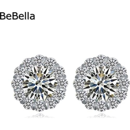 BeBella Romantic Flower Shape Woman Stud Earrings For Wedding Made With High Quality Zirconia For Wedding Jewelry