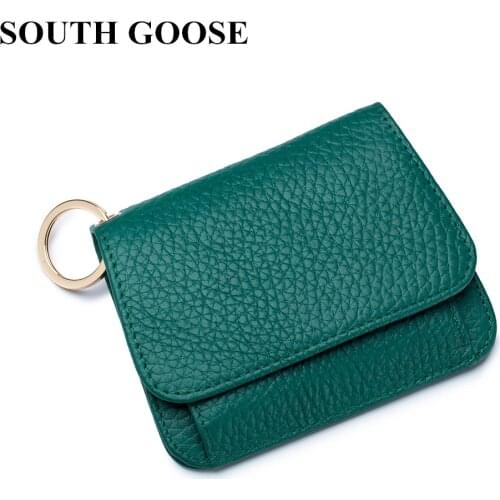 Genuine Leather Women Coin Purse Simple Female Small Wallets Business Trifold Card Holder Ladies Elegant Money Bag with Key Ring