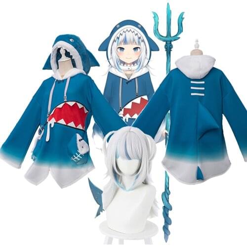 Reneecho Hololive English VTuber Costume Gawr Gura Cosplay Top Outfits With Shark Hat Carnival Party Cosplay For Women