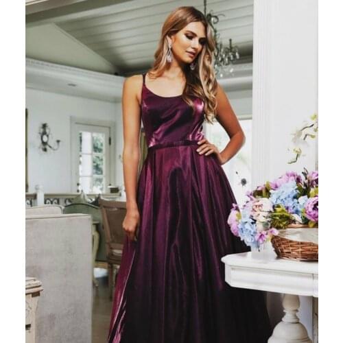 Elegant Long Taffeta Prom Dresses with Pockets Mermaid Spaghetti Straps Criss Cross Back Abendkleider Robes de Soirée for Women