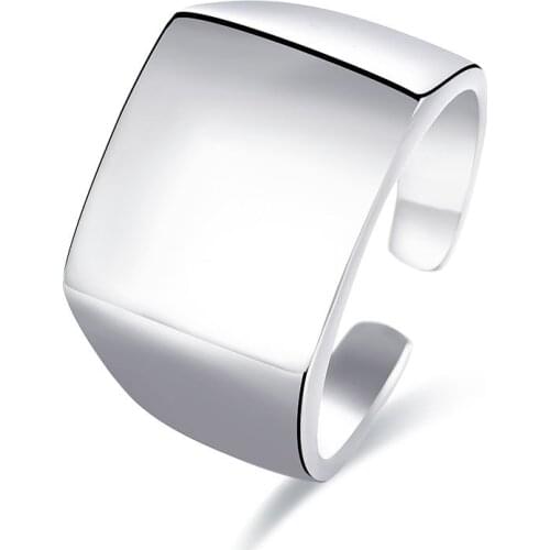 Authentic S925 Sterling Silver Simple Square Smooth Face Fashion Finger Ring Elegant Heart Fine Jewelry For Female Women Gift