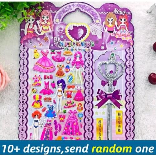 1 Sheet Girl Stickers Dress Up Stickers Kawaii 3D Stickers DIY Scrapbooking Album Bubble Stickers Toy for Children Gift ST03
