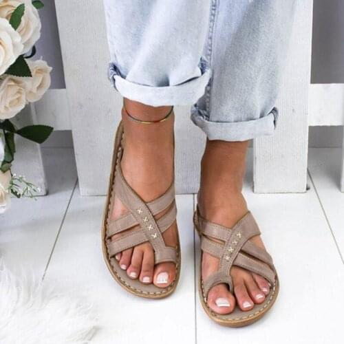 2020 Sandals Summer Artificial PU Flats Wedges Open Toe Ankle Beach Shoes Feminina Outdoor Slippers Zapatos De Mujer