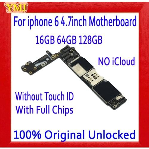 100% Original unlocked for iphone 6 4.7inch Motherboard with/NO Touch ID for iphone 6 Logic boards,16gb / 64gb / 128gb