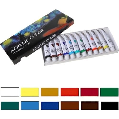 12 Colors 12ML Tube Acrylic Paint set Art Painting Drawing Tools For Kids DIY