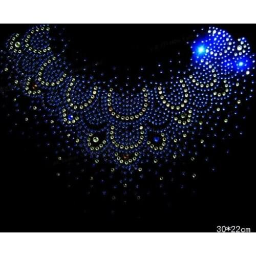 30*22cm hotfix rhinestones motif heat transfer iron on patch garment accesspries patch for women dress neckline