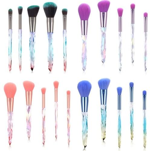 5PCS Transparent Crystal Diamond Handle Makeup Brush Loose Powder Eye Shadow Makeup Brush Beauty Make Up Tool