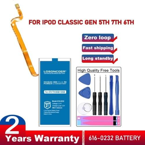616-0232 1000mAh Battery For ipod Classic Gen 5th 7th 6th 120GB 80GB Thin 160GB For Ipod 5/5.5 Gen 30Gb 616-0229 Battery
