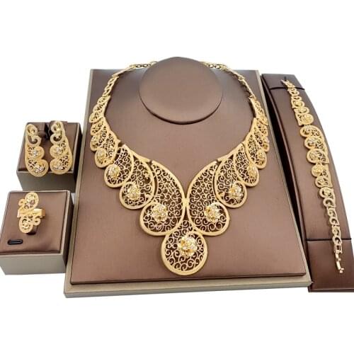 African Fashion Wedding Jewelry Sets Flower Necklace Bracelet Earrings Ring African Style Crystal Christmas Ornament