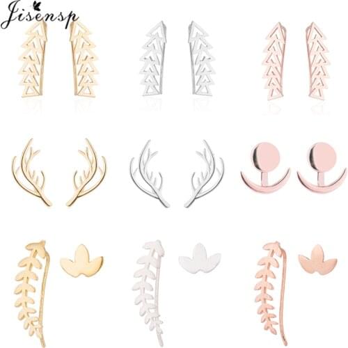 Boho Vintage Botanical Leaf Ear Crawlers Wedding Jewelry Fashion Antlers Round Wave Climber Stud Earrings for Women Girls Bijoux