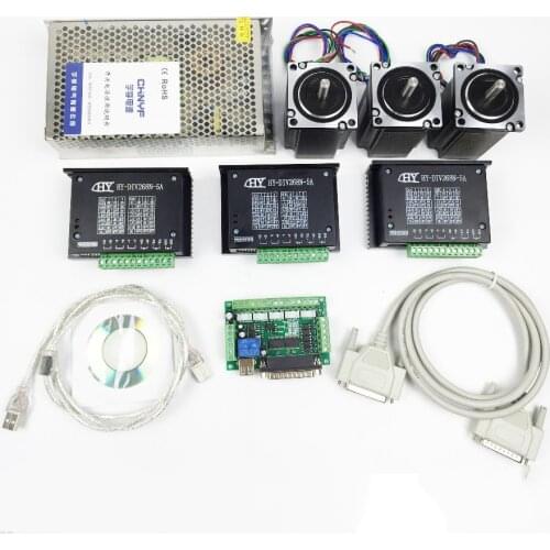 CNC Mach3 USB kit, 1pcs 5Axis Interface Board+1pcs 350W Power Supply+3pcs Stepper Motor Driver+3pcs Nema23 2.2Nm Stepper Motor