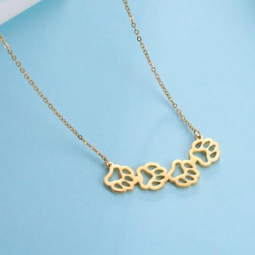 COOLTIME Hollow Cute Animal Dog Cat Paws Bear Pendant Necklace for Women Stainless Steel Chain Necklace Jewelry Gifts 2021 Trend