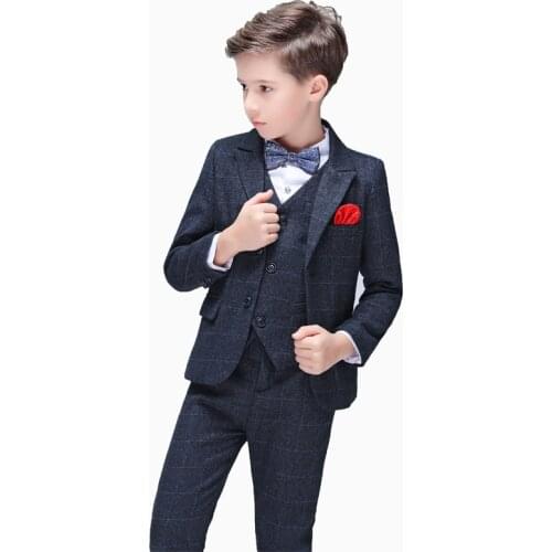 Flower Boys Jacket+Vest+Pants+Bowtie 4Pcs Wedding Suit Kids Tuxedo Clothing Set Gentleman Children Graduation Party Costume