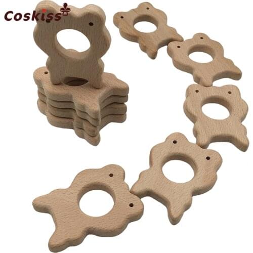 Frog Wood Teether Toy for Baby Rattle Teething Ring Natural Wooden Teether Teething baby Gender Neutral Shower First Easter Gift