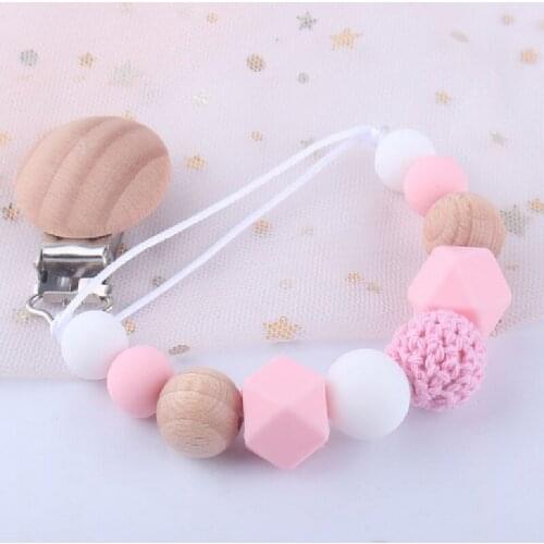 Baby Pacifier Clips Silicone Teething Beads Holder for Pacifier Soothie Clips Chian Silicone Teethers Toy Pendent for Pacifier