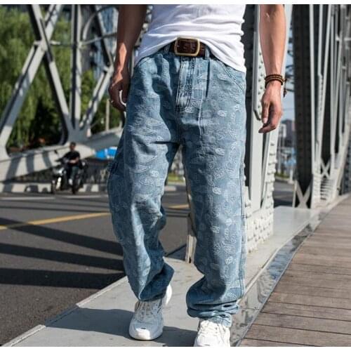 Hiphop Jeans Men Casual Denim Pants Loose Baggy Jeans Straight Trousers Cargo Pants Harem Jeans Men Clothing