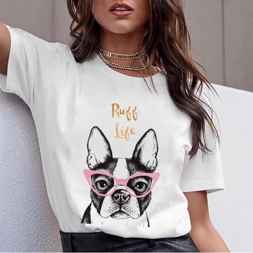 Engraçado novo estilo francês cão de combate gráfico impressão 90s meninas manga curta camisetas moda senhoras tshirt