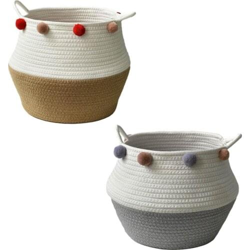 Cotton Rope Laundry Basket Storage Bags Woven Toy Storage Basket Desktop Stand Container Home Decoration Garden Flower Pot