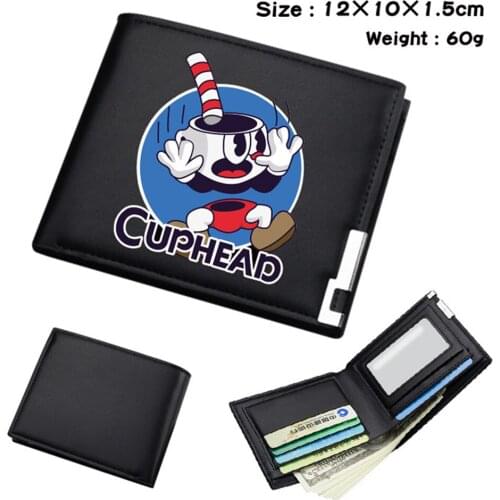 Anime Cuphead Short Wallet Student Bifold Otaku Photo Passcard Card Holder PU Purses Black Mens Womens Leather Wallets
