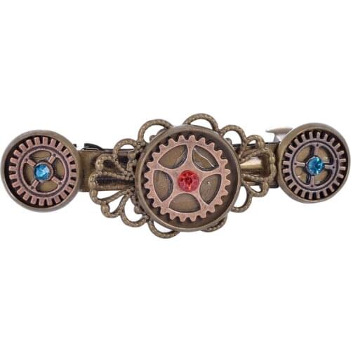 Pretty Design Brass and Copper Gears with Rhinestones Women`s Steampunk Barrette Hair Accessories
